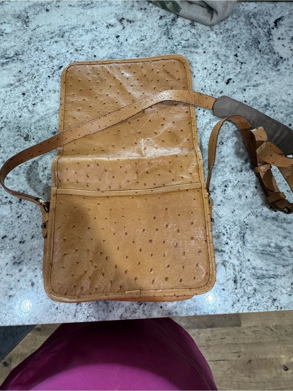 Joan & David Tan Ostrich-Embossed Crossbody